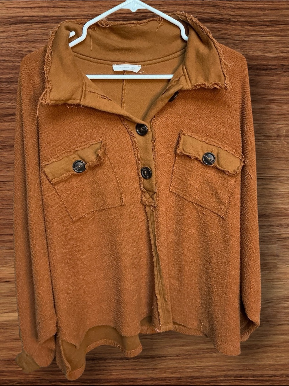BUCKETLIST Rust Brown Frayed-Edge Button Cardigan Jacket